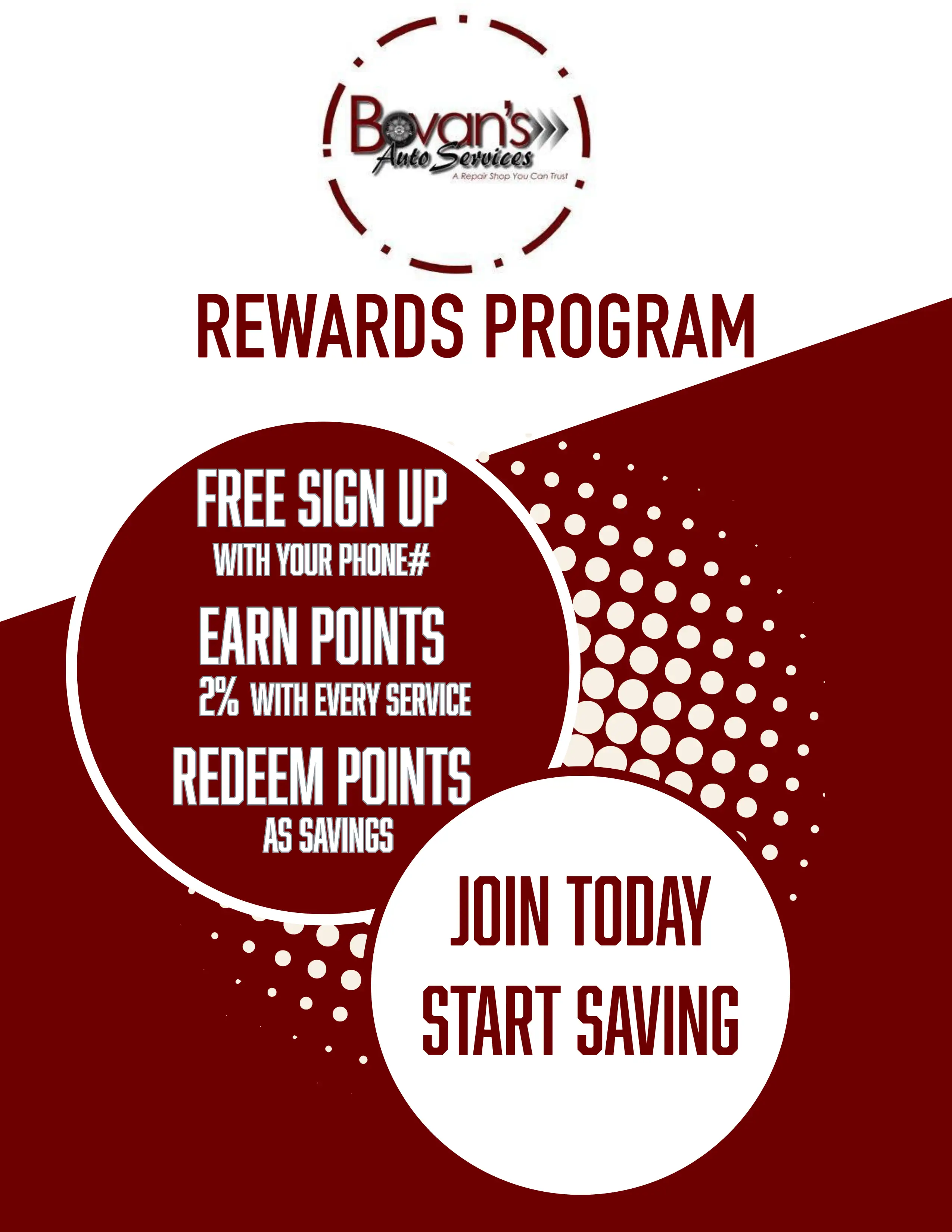 Bovan's Auto Services Rewards Program!